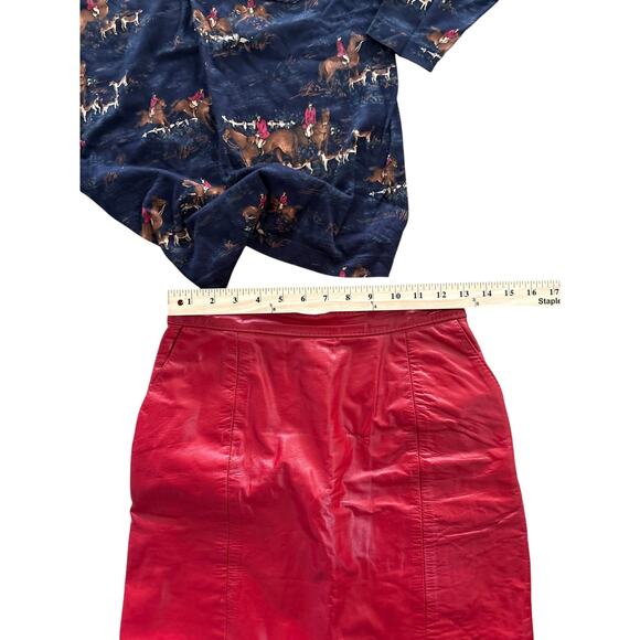Vintage Red Leather Pencil Skirt 7/8 26” Waist - Picture 5 of 9